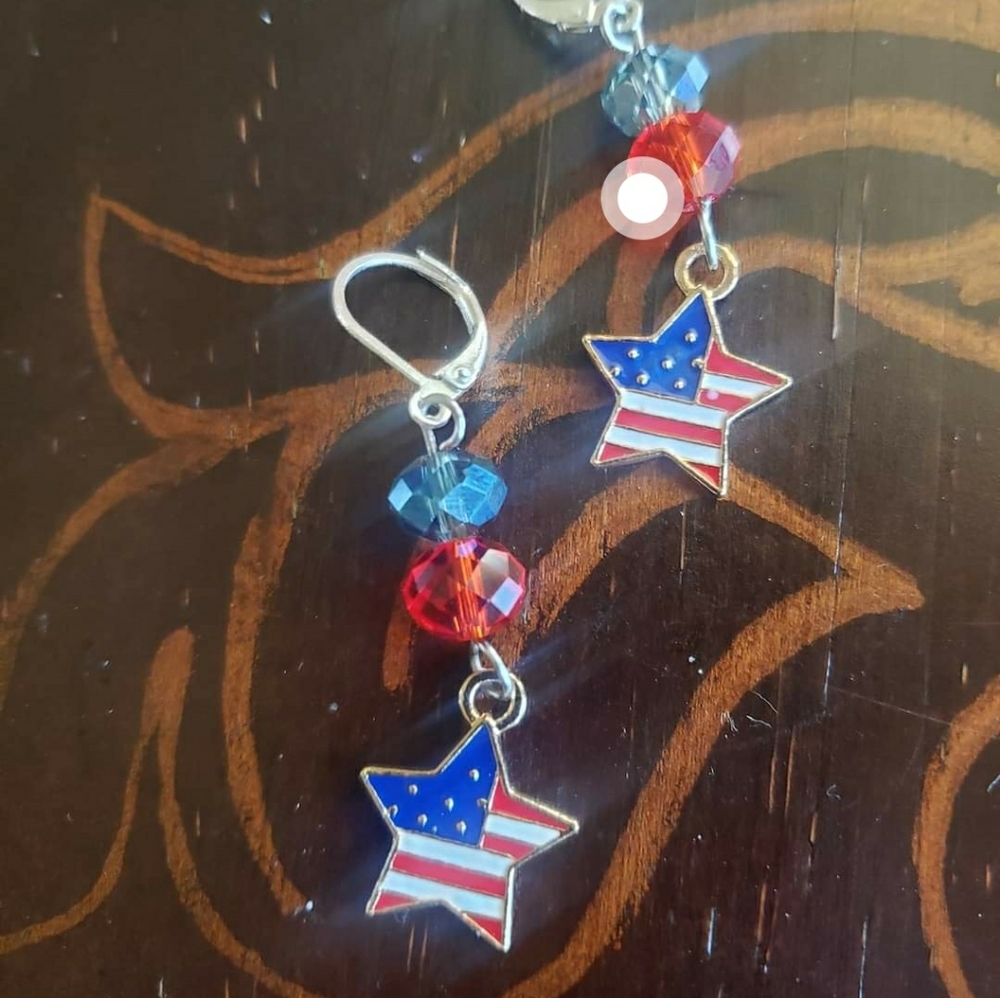 Sterling silver leverbacks enamel flag earrings